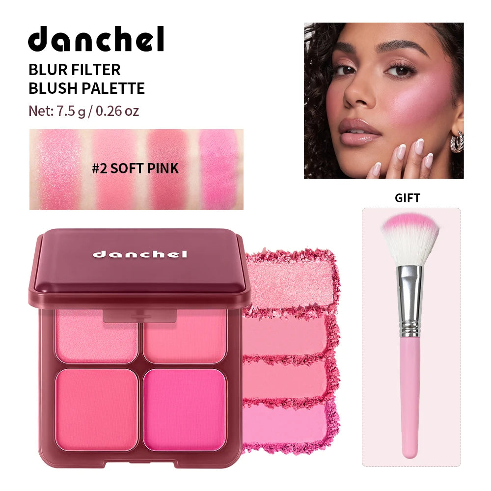 4 Color Matte Powder Blush Palette with Makeup Brush - 19