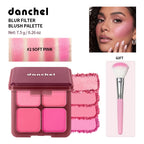 4 Color Matte Powder Blush Palette with Makeup Brush
