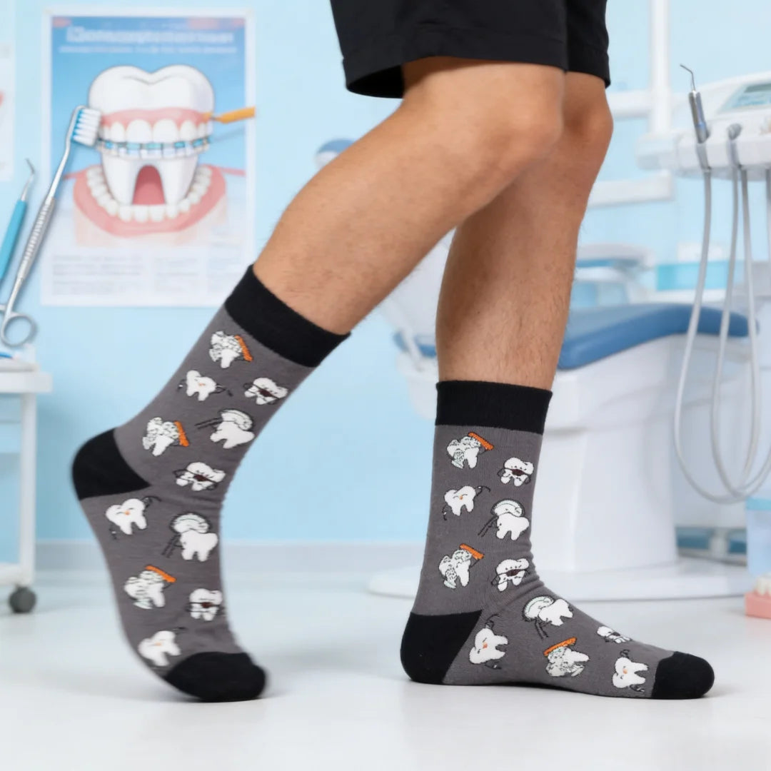 Polyester Spandex Tooth Pattern Crew Socks - 1