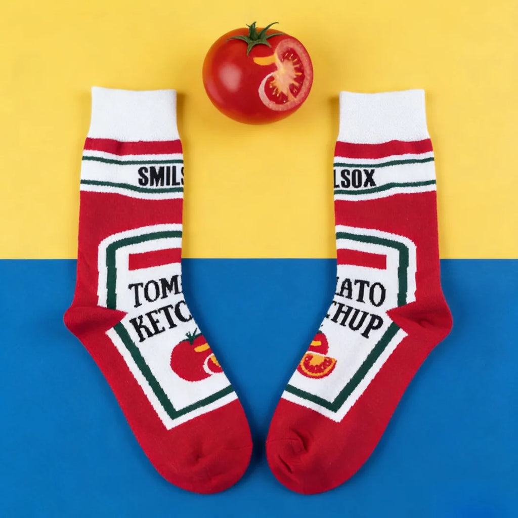Cotton Blend Tomato Ketchup Print Crew Socks