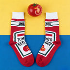 Cotton Blend Tomato Ketchup Print Crew Socks