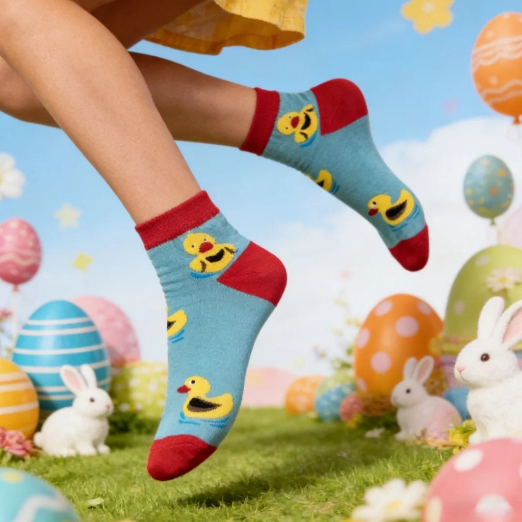 Cotton Blend Yellow Duck Pattern Casual Low Tube Socks