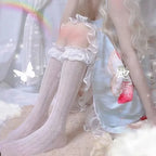 Women Nylon Floral Lace Mid Calf Socks
