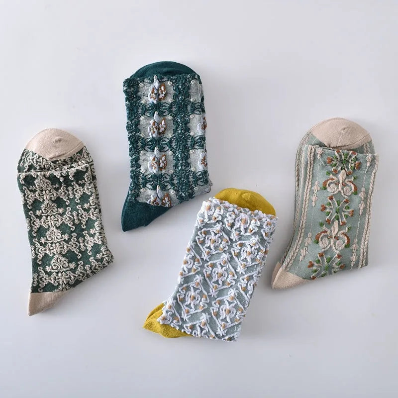 Cotton Blend Floral Mid Tube Socks