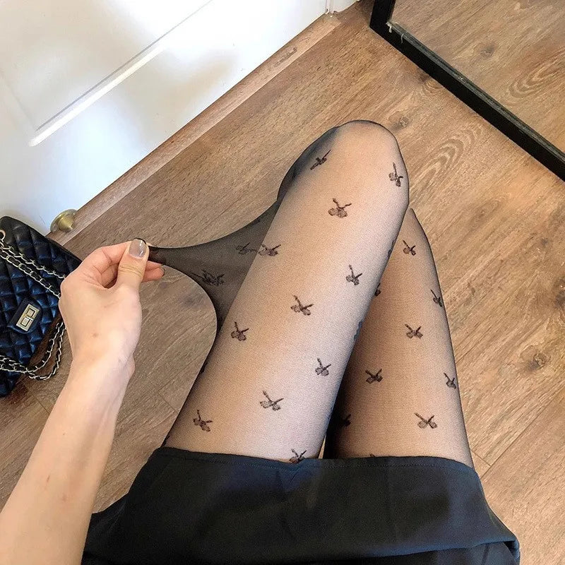 Nylon Polyester Heart Print Tights for Women - 22