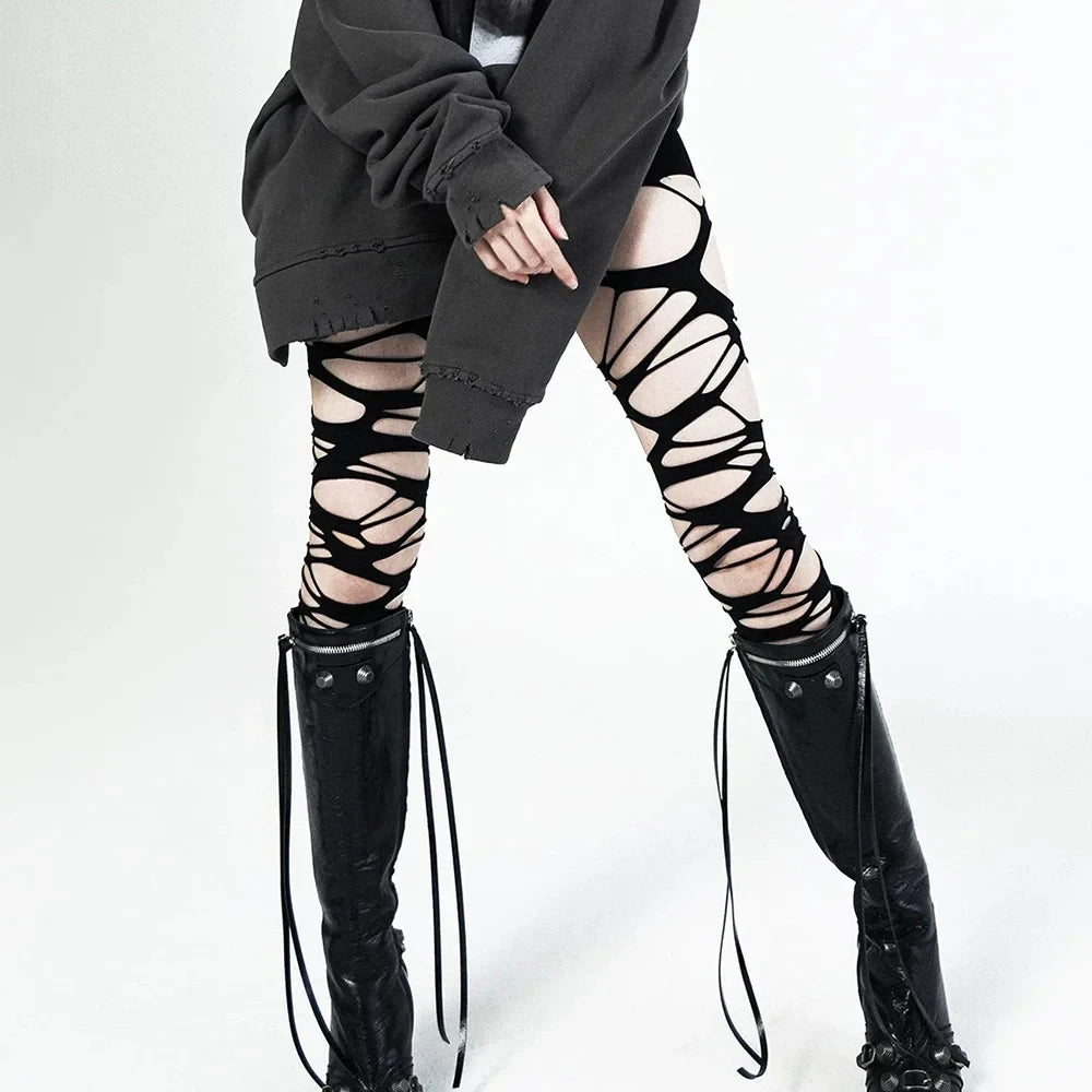 Distressed Knit Stockings Gothic Torn Tights