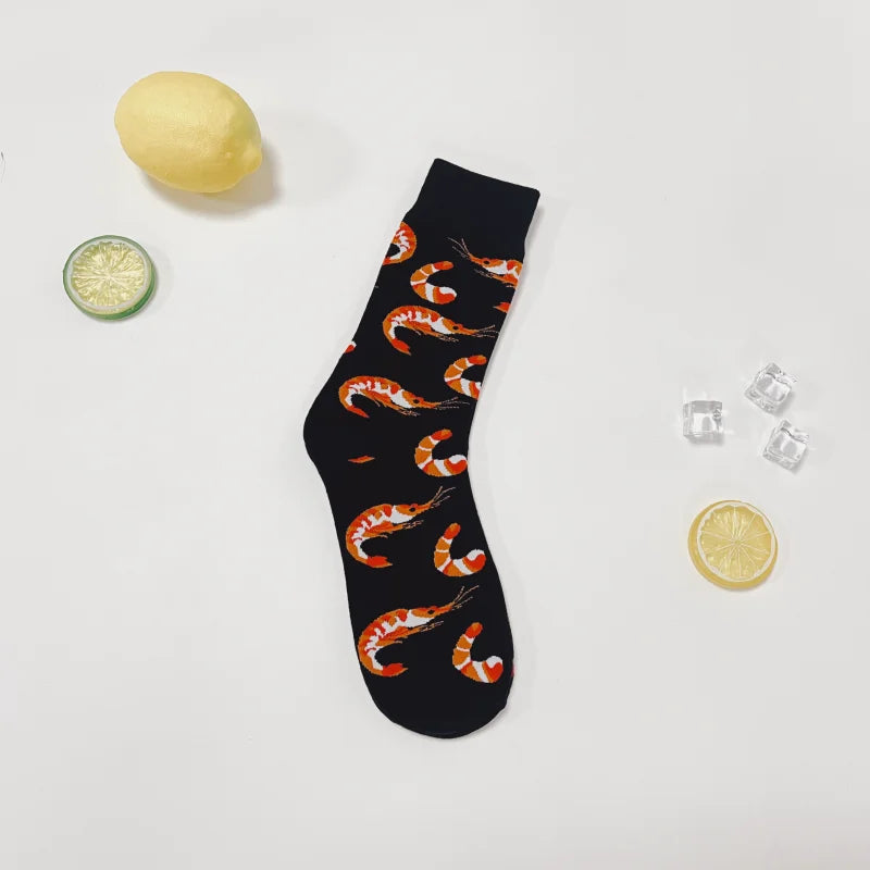 Cotton Blend Shrimp Pattern Mid Calf Socks - 4