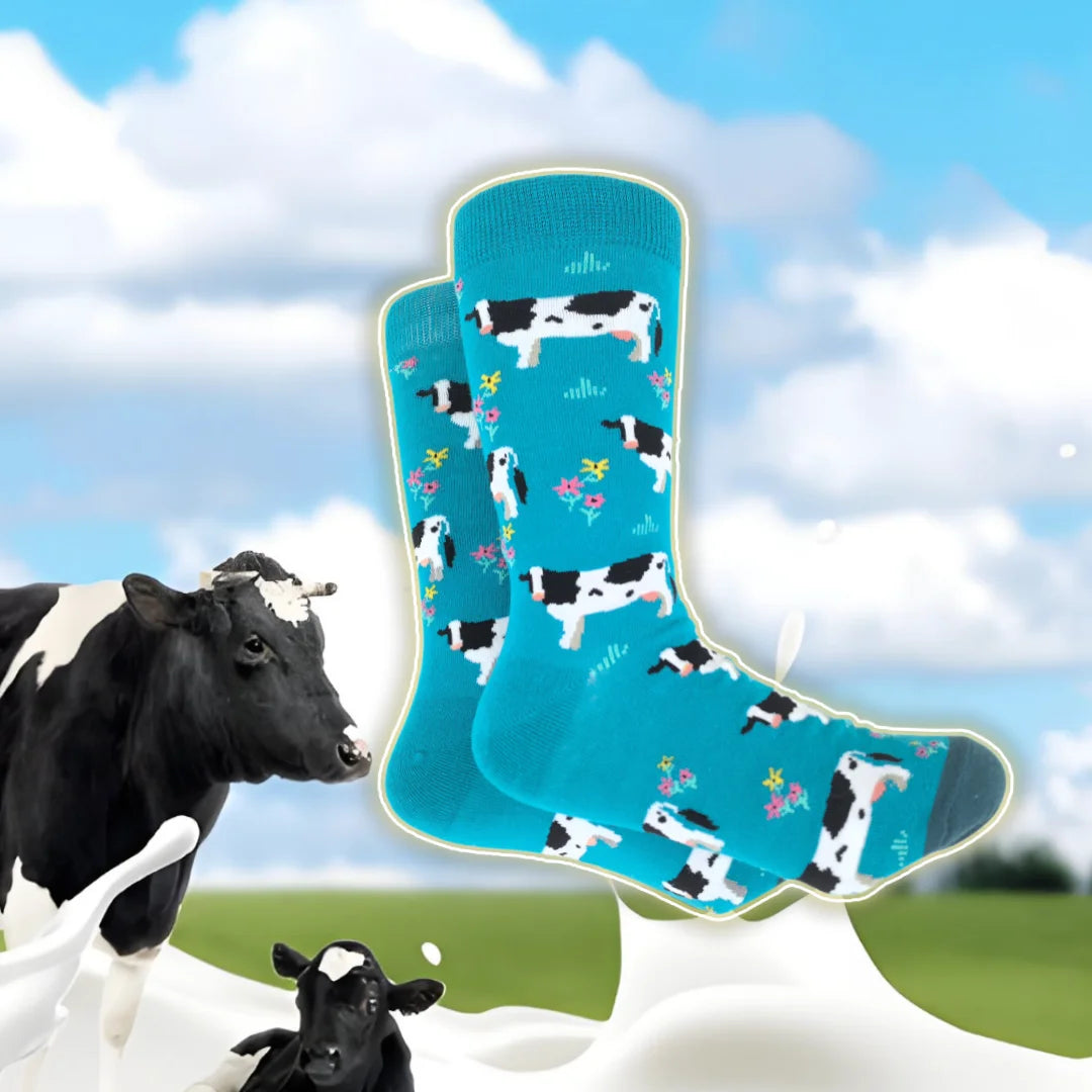 Cotton Blend Cow Pattern Unisex Crew Socks - 4