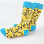 Polyester Elastane Yellow Duck Pattern Mid Calf Socks
