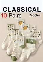 10 Pairs Floral Print Polyester Casual Mid Tube Socks
