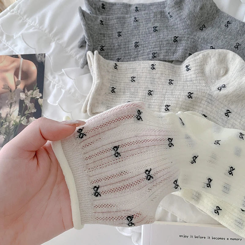 Polyester Spandex Bow Pattern Mid Tube Breathable Casual Socks