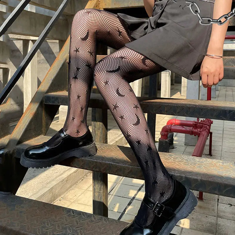 Star Moon Pattern Nylon Fishnet Pantyhose Tights