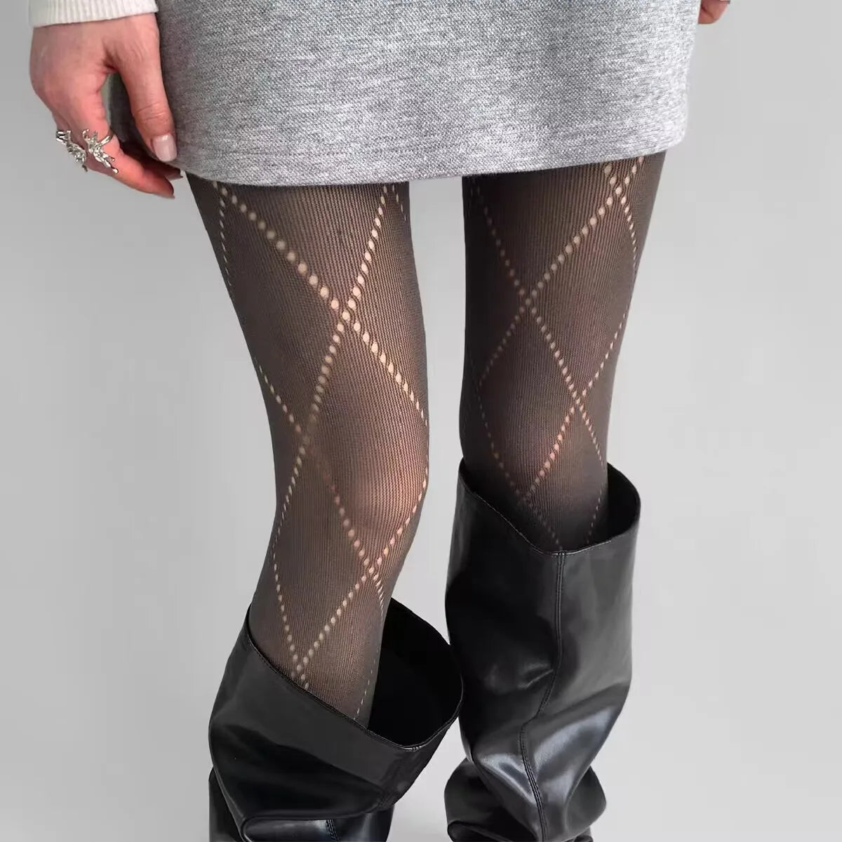 Geometric Pattern Nylon Mesh Pantyhose Tights - 3