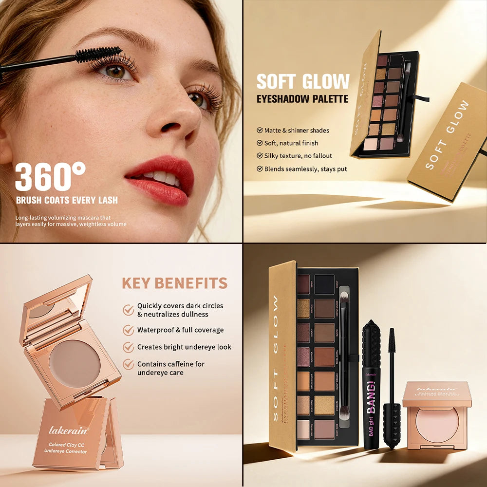 3 Piece Clay Corrector Eyeshadow And Volumizing Mascara Makeup Set