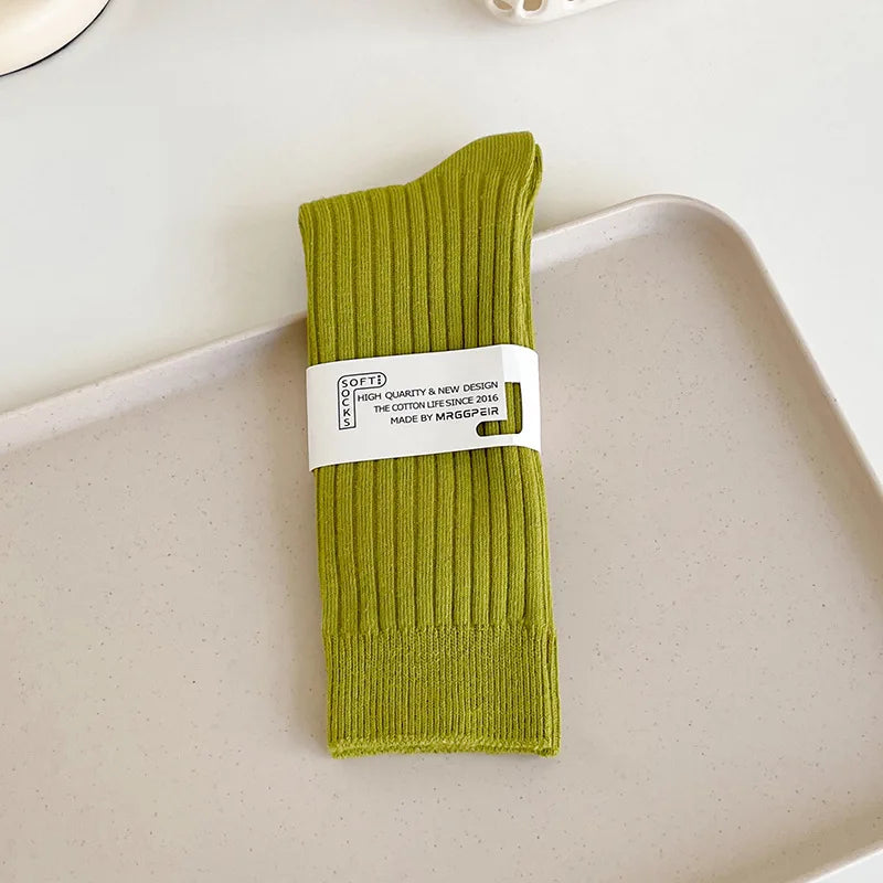 Cotton Blend Ribbed Crew Socks for Women - 15