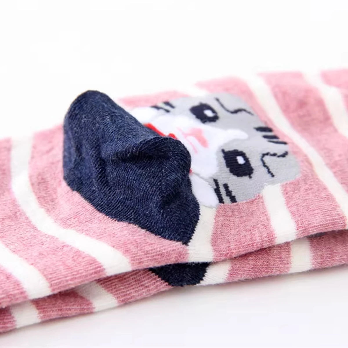 Polyester Elastane Crew Socks Cartoon Cat Pattern 5 Pairs - 4