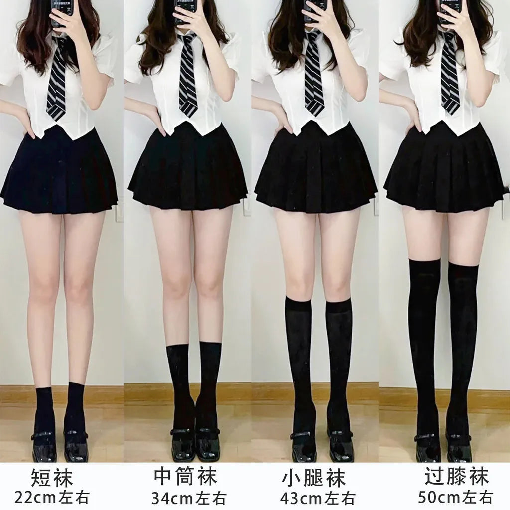 Solid Color Nylon Velvet Womens Knee High Socks