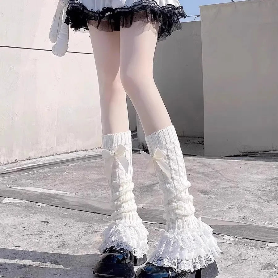 Polyester Elastane Bow Lolita Leg Warmers