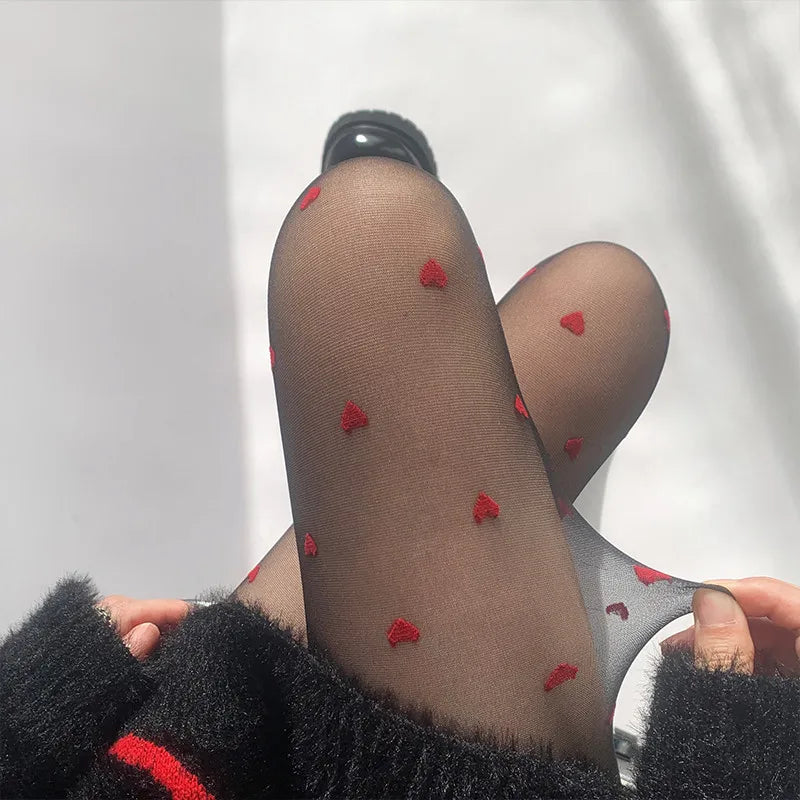 Nylon Polyester Heart Print Tights for Women