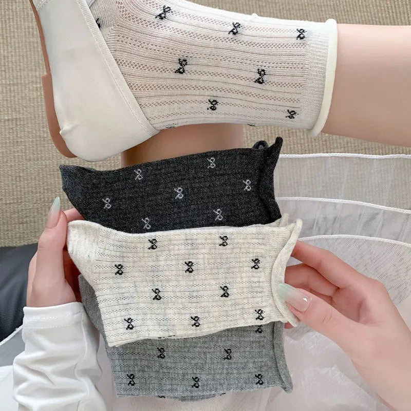Polyester Spandex Bow Pattern Mid Tube Breathable Casual Socks