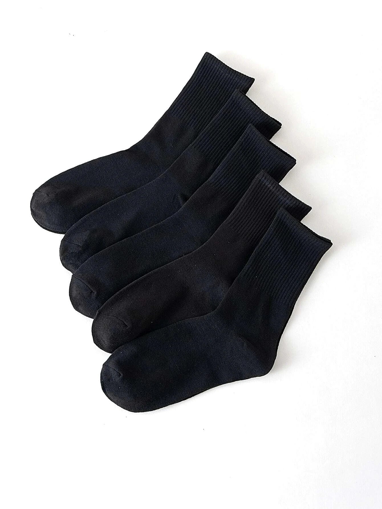 5 Pairs Polyester Spandex Solid Color Casual Crew Socks - 12