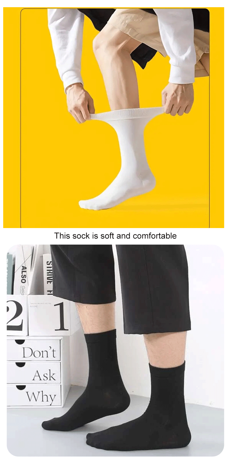 6 Pairs Polyester Spandex Mens Crew Socks