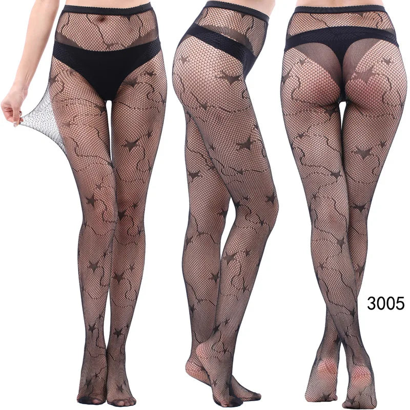 Nylon Spandex Jacquard Patterned Fishnet Pantyhose Tights
