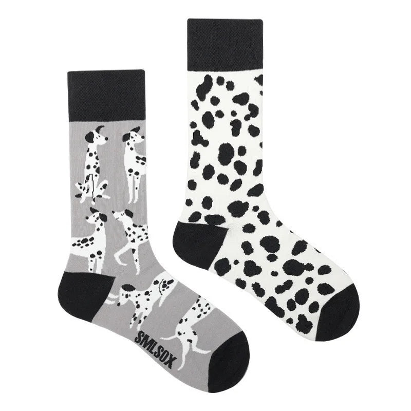 Cotton Blend Spotted Dog Print Unisex Mid Calf Crew Socks - 8