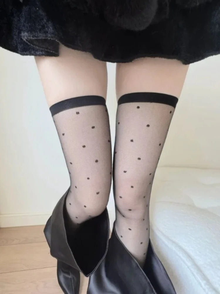 Nylon Thigh High Polka Dot Stockings - 1