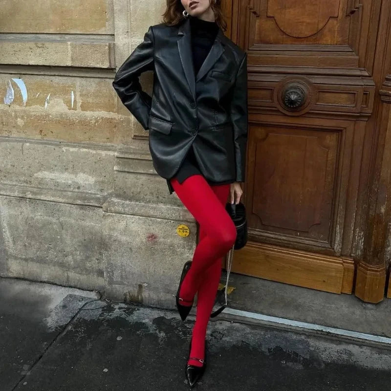 Solid Polyester Elastane Slim Fit Pantyhose Tights