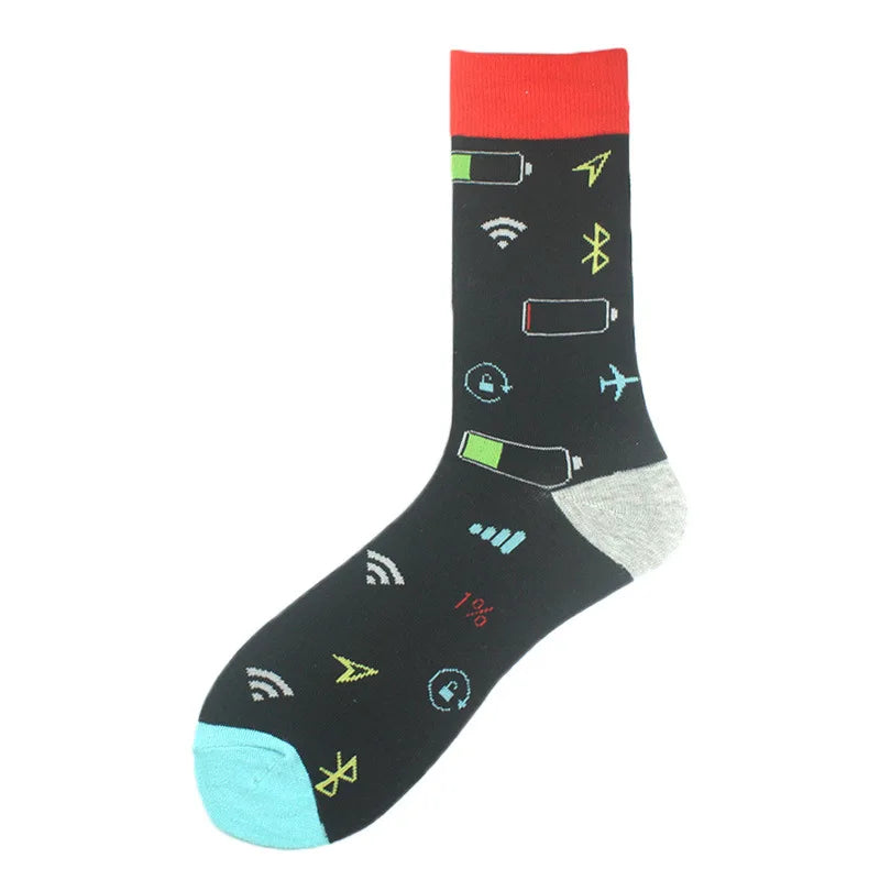 Polyester Elastane Tech Symbol Pattern Crew Socks - 3