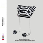Polyester Knit Cat Ear Beanie Hat with Star Decor