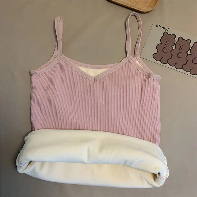 Nylon Sleeveless Velvet Lined Thermal Camisole Tank Top