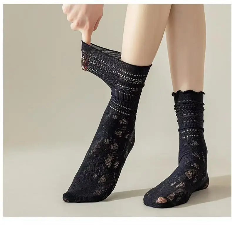 Lace Mesh Knit Ankle Socks Breathable Hollow Out Stockings