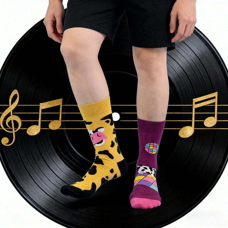 Cotton Blend Cow Print Casual Socks