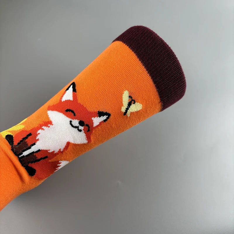 Cotton Blend Fox Print Casual Socks - 4