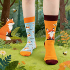 Fox Print Cotton Blend Asymmetric Casual Middle Tube Socks