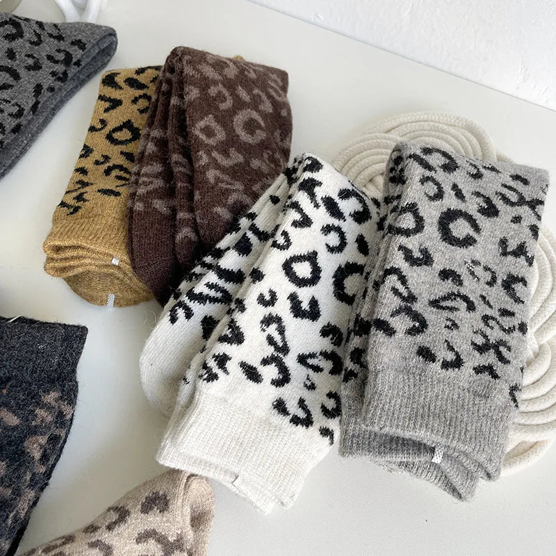 Thick Wool Leopard Print Thermal Socks for Women - 4