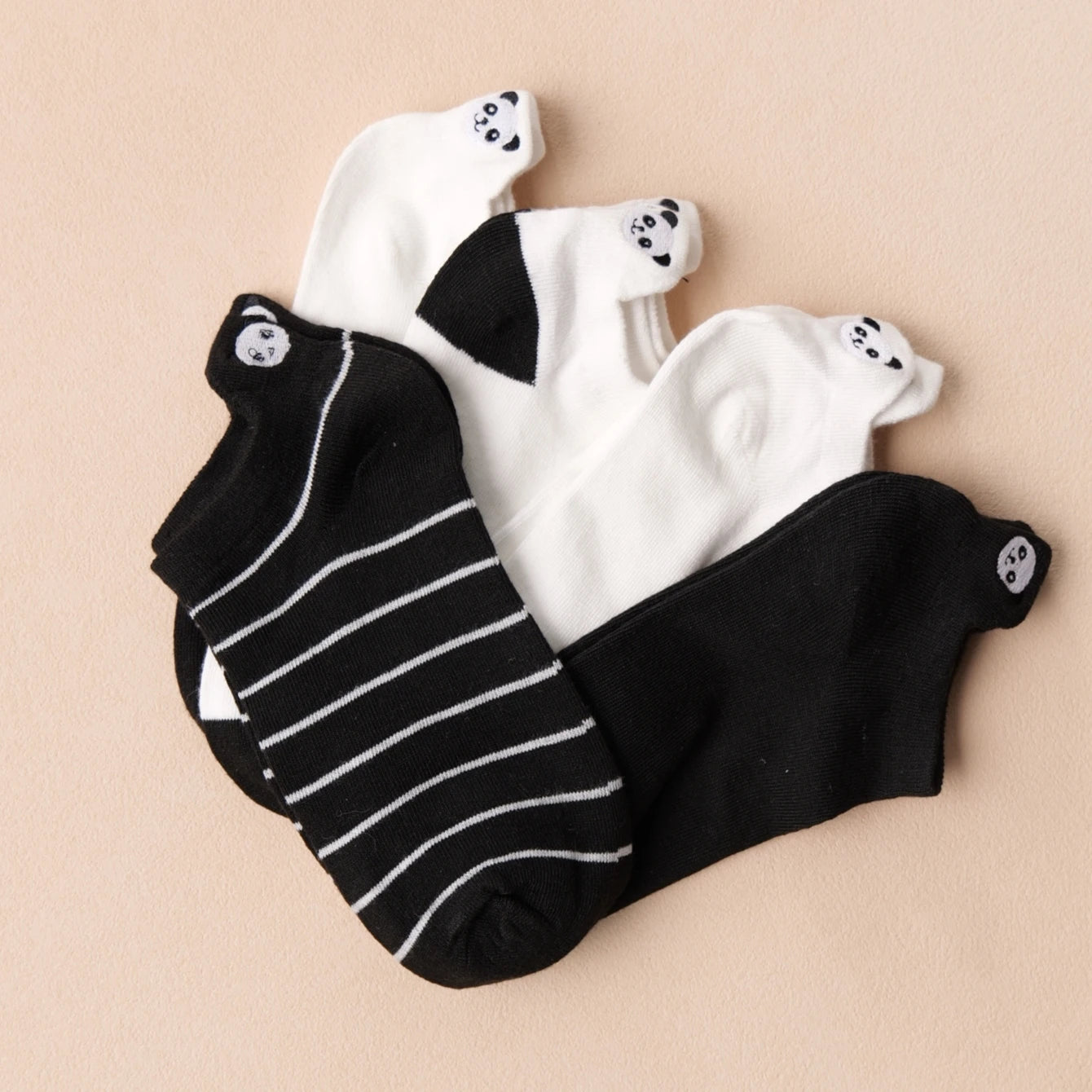 Polyester Elastane Low Cut Panda Embroidered Socks - 2