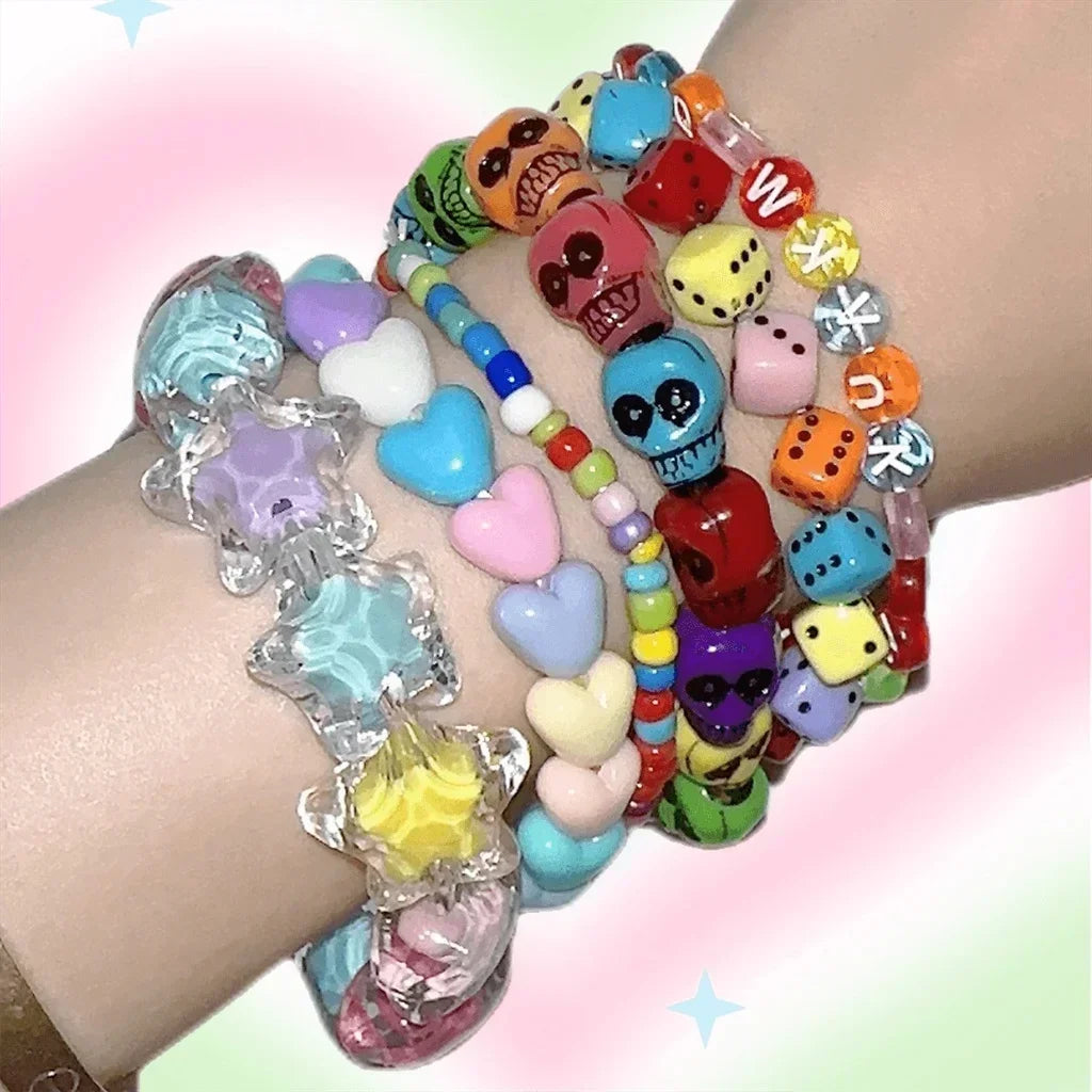 Plastic Beaded Elastic Bracelet Set For Women