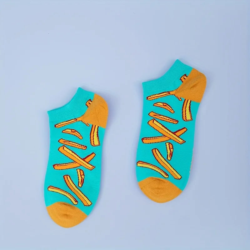 Cotton Blend French Fries Print Ankle Socks - 6