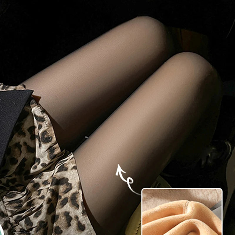 Fleece Lined Translucent High Waist Thermal Pantyhose for Women - 5