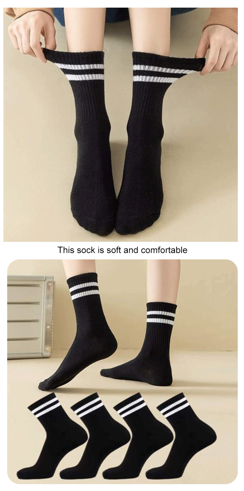 Polyester Spandex Striped Mid Length Casual Socks for Women