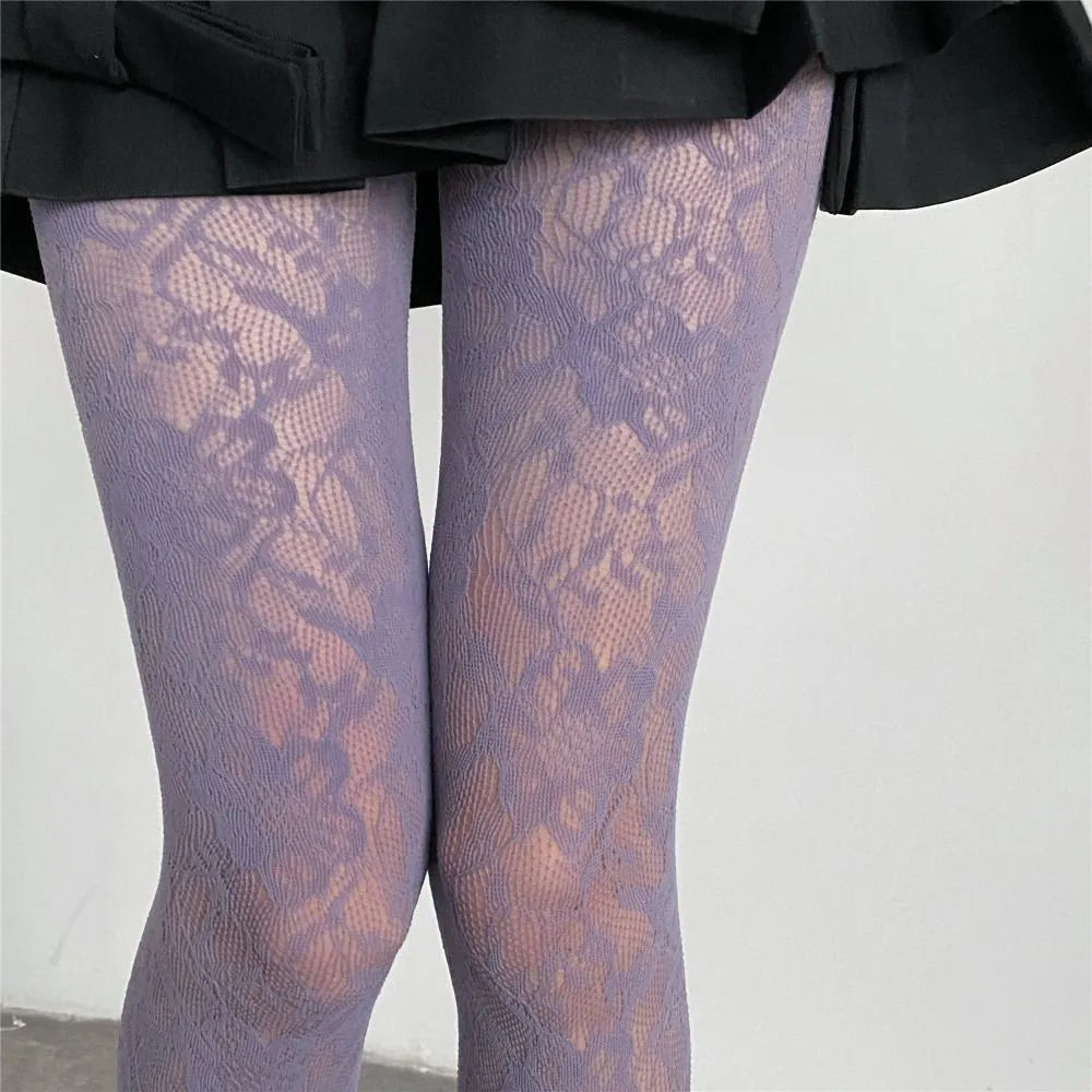 Floral Pattern Nylon Pantyhose Tights - 14