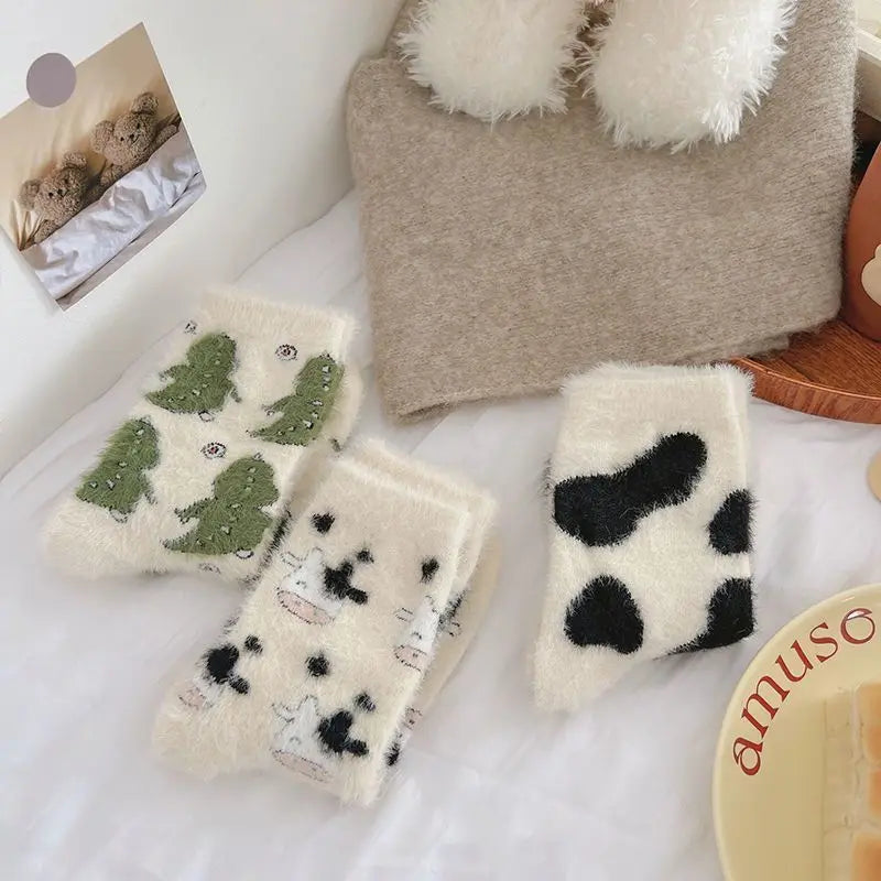 Plush Cartoon Mid Calf Socks Polyester Blend