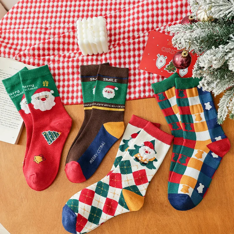 Cotton Christmas Mid Calf Socks for Women