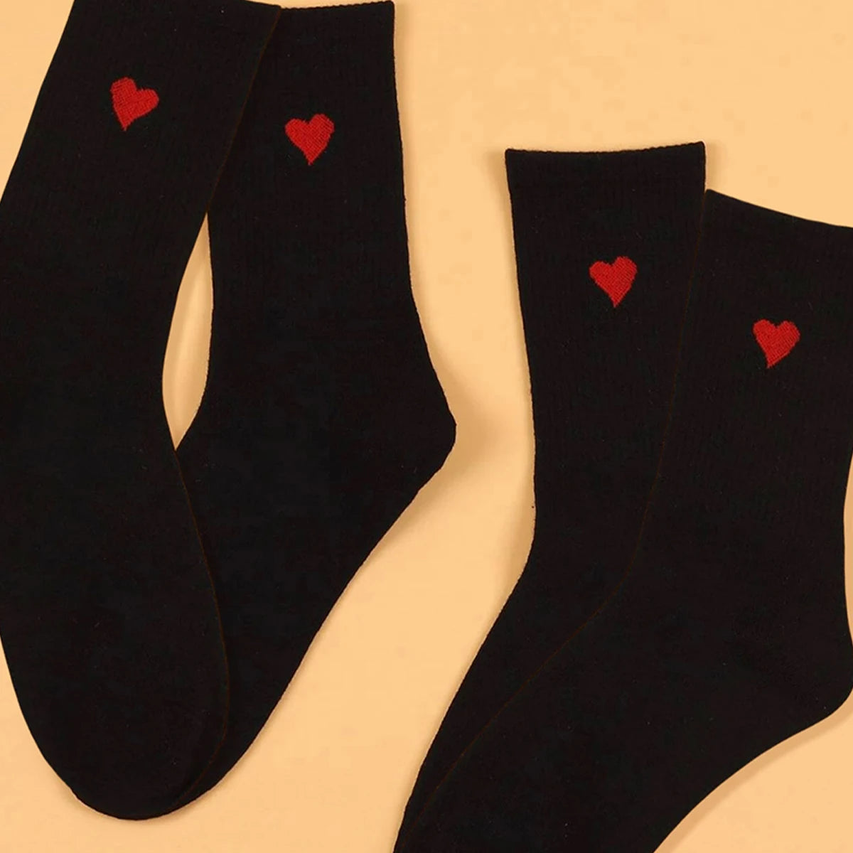Polyester Elastane Heart Pattern Crew Socks - 2