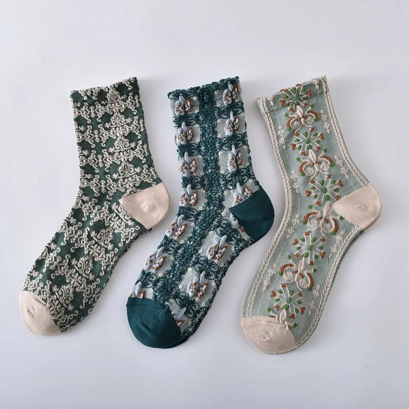 Cotton Blend Floral Mid Tube Socks