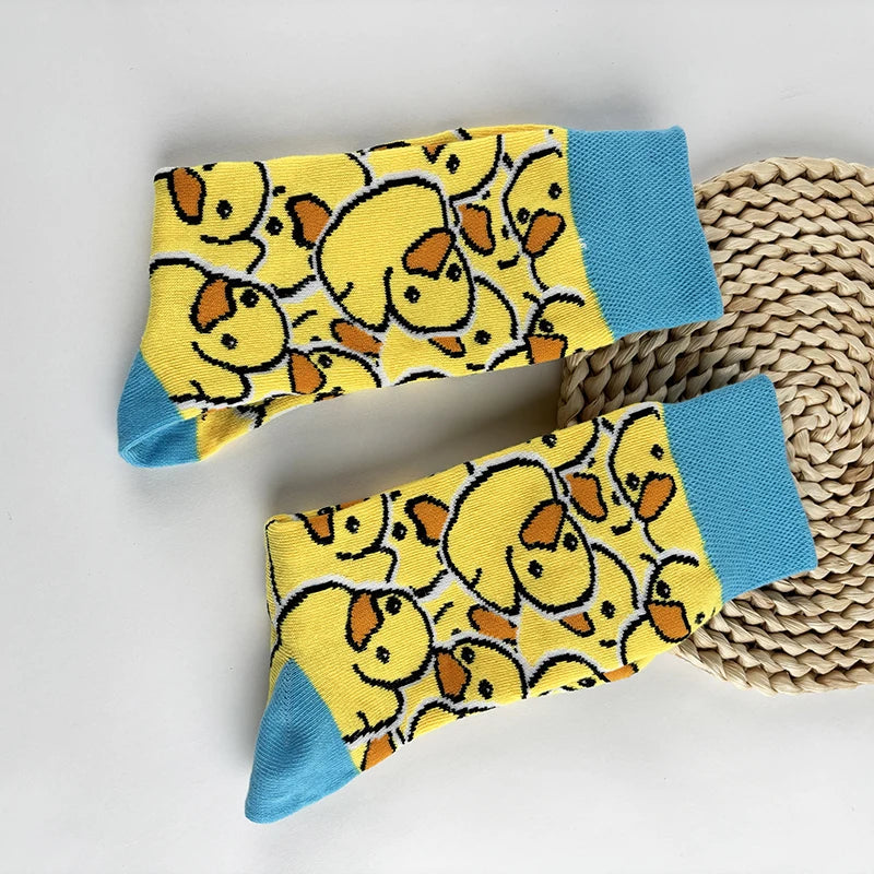 Yellow Duck Print Polyester Elastane Crew Socks - 4