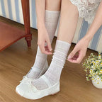 Lace Trimmed Polyester Elastane Casual Mid Tube Socks